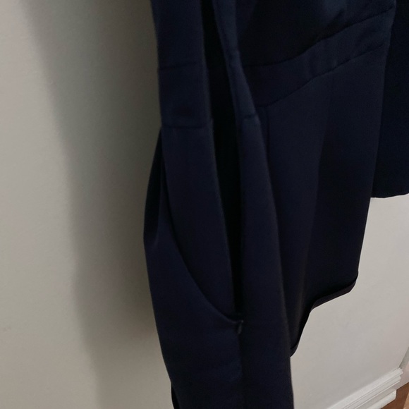 Navy silk long sleeve romper with pockets - Picture 4 of 11